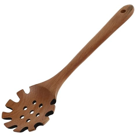 TEMPNAP Buchenholz Nudelsieb mit Langem Griff Praktisches Küchensieb zum Abtropfen von Spaghetti und Pasta Natürlicher Holz Sieblöffel für Kochutensilien