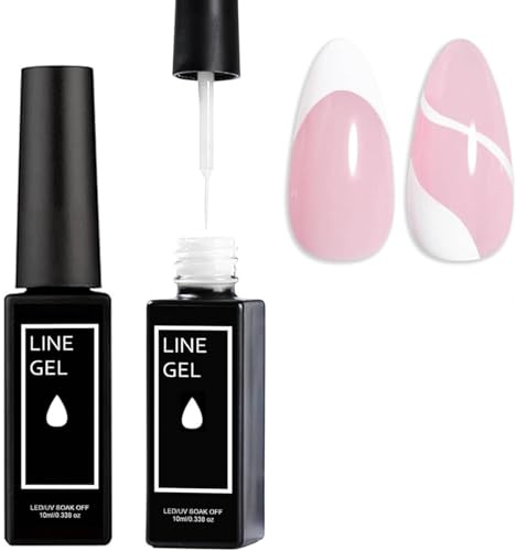 2PCS White 3D Phototherapy Gel Nail Polish Liner - French Tip Gel Polish for DIY Home Manicures, UV/LED Cured, Thin Brush for Salon-Quality Designs, Perfect for Beginners & Professionals, 10ml