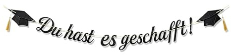 Graduation Deko 2026,Du Hast Es Geschafft Abschluss Banner Girlande,Abi 2026 Deko Geschenke mit Absolventenhut Quasten Prüfung Bestanden Dekoration Congratulations für Abitur Bachelor Master Schwarz