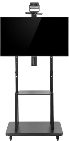 Mobile TV Stand on Wheels for 32-85 Inch Screens, Height Adjustable Rolling Cart with Lockable Castors, Laptop Shelf, Max VESA 600x400mm, 60 kg Capacity Floor Stand for Home Office Black