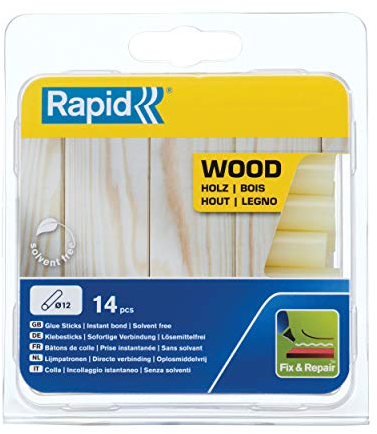 Rapid Heißklebesticks für Holz, 14 Klebesticks 94mm Länge, Spezialkleber, Heißkleber für Heißklebepistole 11mm, 12mm