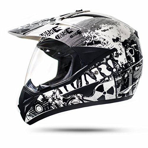 GS War Weiß Crosshelm mit Visier für Quad ATV Enduro Motorradhelm ECE 2205 Größe: L 59-60cm
