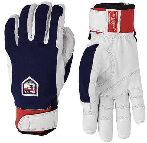 Hestra Ergo Grip Active Handschuh, Leder, Winddicht, 5-Finger, langlebig, Outdoor-Handschuh zum Skifahren, Wandern, Kajak und Rucksackreisen, Marineblau/cremefarben, Größe 8