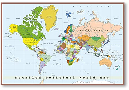 Postereck - 0556 - Hochwertiges Weltkarten Poster | Weltkarte Wand zum aufhängen | Unterricht Klassenzimmer Schule World Map Wall | Landkarte Welt XXL | Poster - 3:2-30,0 cm x 20,0 cm