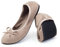 Greatonu Women's Ballet Pumps Comfort Foldable Portable Travel Slip on Slipper Bow Tie Flats Shoes Beige 5.5 UK