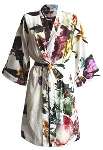 ESSENZA Kimono Fleur Ecru, XL - 100% Baumwollsatin - Blumen Pfingstrosen Tulpen