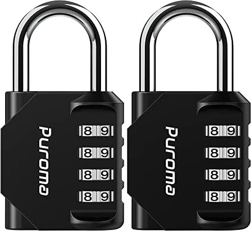 Puroma TH002 2 Pack Combination Lock 4 Digit Padlock for School Gym, Sports Locker, Fence, Toolbox, Case, Hasp Storage (Black & Code Window), S