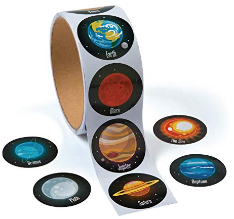 cama24com Weltraum Space Planeten Sticker Aufkleber Mitgebsel Give-Aways für Kindegeburtsta Mottoparty Rolle 100 Stück mit Palandi® Sticker