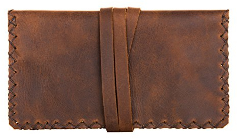 hecho. Tabakbeutel Gonzales (Dark Wood, 420 Ed.) - Handgefertigt, Leder & Fair-Trade (Tabaktasche Tabaketui)