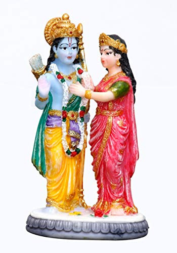 Sri Krishna Culture Fasherati Ram and Sita Ji Murti Garlanding Pose (6 Inches)- Idol Showpieces for Home