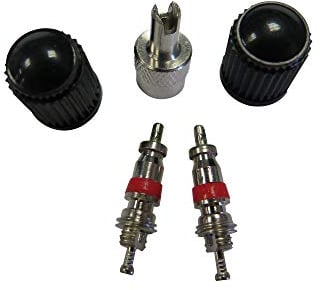 FISCHER 85492 Unisex – Erwachsene Ventil-Set Auto mit Werkzeug5tlg,schwarz/Silber,Normal