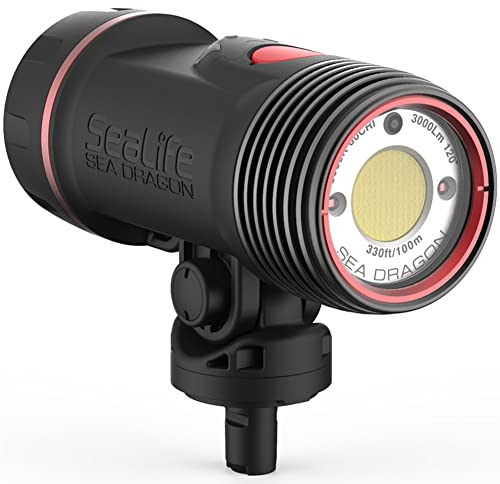 SeaLife Sea Dragon 3000F Auto Head - Tauchleuchte - Schwarz - Wasserfest - 60 Min. Akkulaufzeit - 100 m Tiefe - YS und Flex-Connect Montagesystem - Inkl. Tabletts, Griffs, Arme, Adapter