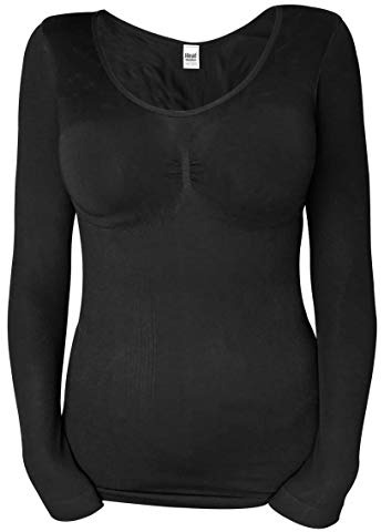 HEAT HOLDERS - Ladies Winter Warm Cotton Thermal Underwear Long Sleeve Top Vest (S/M (32-38 Bust), Black)
