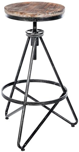CLP Barhocker Karla I Barstuhl für Küche, Theke und Bistro I Metallgestell höhenverstellbar I Sitzfläche aus Massivholz, Farbe:Silber