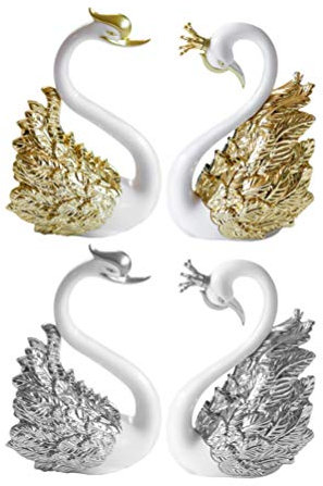 Amosfun 2 Paare Schwanenkuchen Topper Krone Schwan Figur Skulptur Hochzeitstorte Ornament Auto Armaturenbrett Dekorationen für Das Büro zu Hause