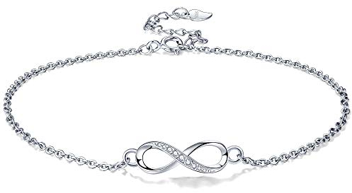 Lydreewam Infini Bracelet de Cheville Argent Sterling 925 pour Femmes avec Zircones Été Pieds Nus Plage, réglable 22+4cm