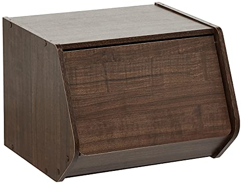 Iris Ohyama, Etagère, Boîte de rangement en bois, Meuble d'appoint, 1 porte rabattable, Polyvalent, Empilables, STB-400D, Marron