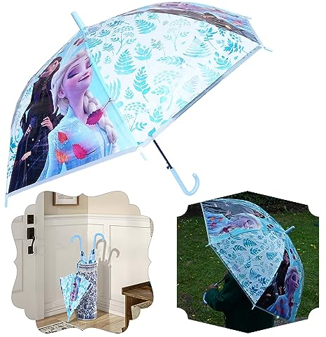 Kids Licensing SRV Hub Regenschirm, transparent, bedruckt, für Kinder ab 3 Jahren, Die Eiskönigin 2 (klassisch), S, Blau, Transparent, S, Blau, Transparent, S, Klassisch, Blau, transparent, S,
