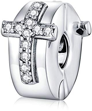 Kreuz-Stopper-Clip aus Sterlingsilber für Pandora-Charm-Armband, Sterling-Silber