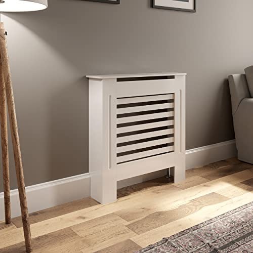DuraTherm® Radiator Cover White Painted Modern Horizontal Slat Shelves MDF Cabinet Shelf for Radiators, Living Rooms, Bedrooms, Small (W: 78cm / H: 81.5cm / D: 19cm)