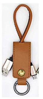 Greatatop Multifunction PU leather keyring charging cable Type C mini keychain charger cable for iphone 7 8 X XS for type C for android (Brown)