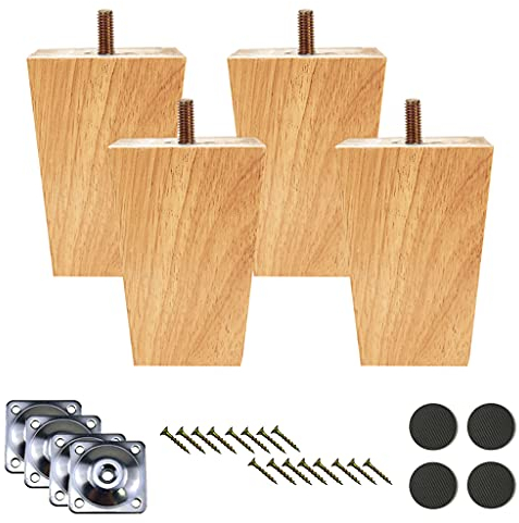 MIRTHBUY 4 STK Holz sofafüße Möbelfüße 6/10cm Holzfarbene Möbelfüße für Stühle Sofas und Schränke Mit Schrauben und Unterlegscheiben (48 x 48 x 100mm)