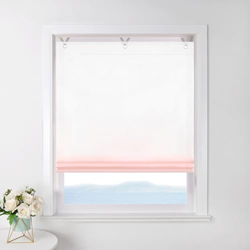 ESLIR Raffrollo ohne Bohren Raffgardine Transparent mit Ösen Farbverlauf Gardinen mit Haken Ösenrollo Modern Vorhänge Rosa BxH 100x130cm 1 Stück
