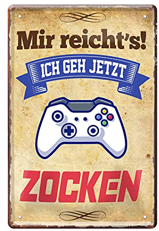 Zocken Blechschild - Metallschild mit witzigen Spruch für Computer PC Konsolen Spieler Spielerinnen - lustiges Retro Deko Schild für Game Room - Geschenkidee für Gamer Zocker Daddler - 20x30cm