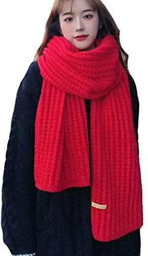 Kabelife Damen Schal Strickschal Winterschal Lang Warm Schal Einfarbig Grobstrick Schal Long Scarf 30 * 190 CM (Rot)
