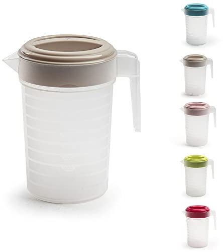 PLASTIFIC Food Grade Jug - Perfect for Stock Gravy - Microwave Safe - Kitchen Homebrew Liquids - Microwave Safe Pitcher (with Taupe Lid, 2L)