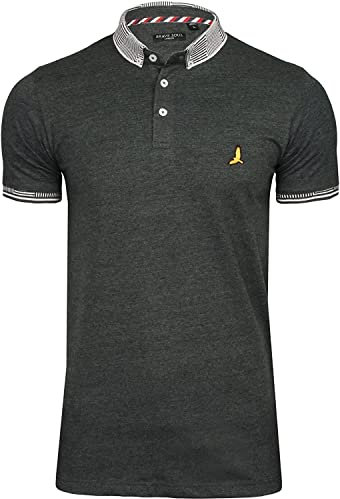 BRAVE SOUL Mens Glover Polo T-Shirt Cotton Short Sleeved (Dk Charcoal Marl/Optic White - F) S