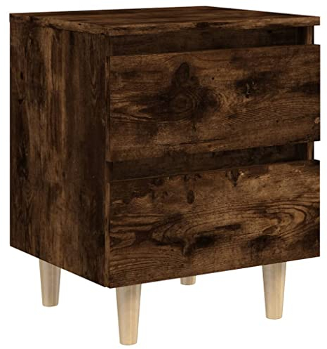 vidaXL Nachttisch mit Massivholz-Beinen Nachtschrank Nachtkonsole Nachtkommode Schlafzimmer Schrank Kommode Räuchereiche 40x35x50cm