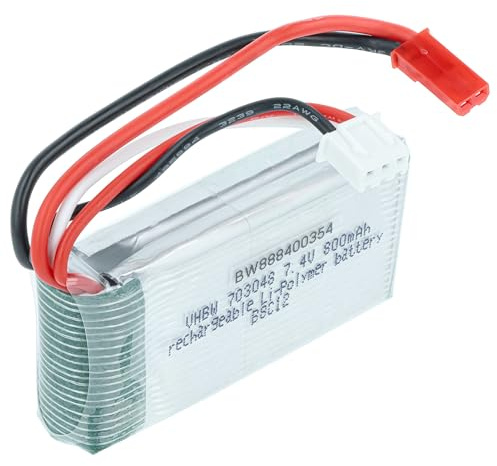vhbw batteria con BEC per modellismo per es. macchine da corsa, elicotteri, aerei (800mAh, 7,4V, Li-Poly, 56 x 30 x 15 mm)