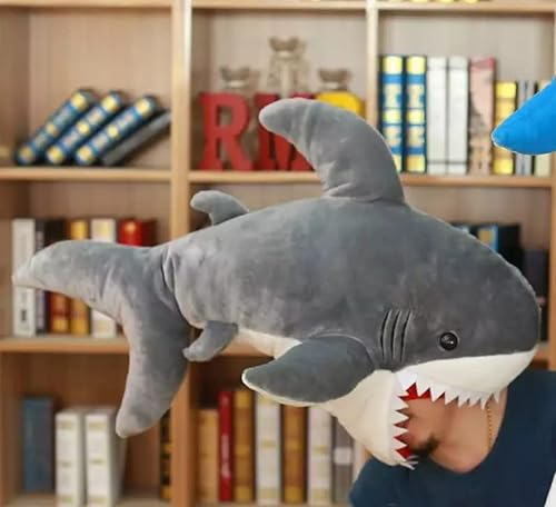 Hai-Spielzeug Plüschtier 90cm | Kuschelweicher Großer Hai für Kinder (Grau)