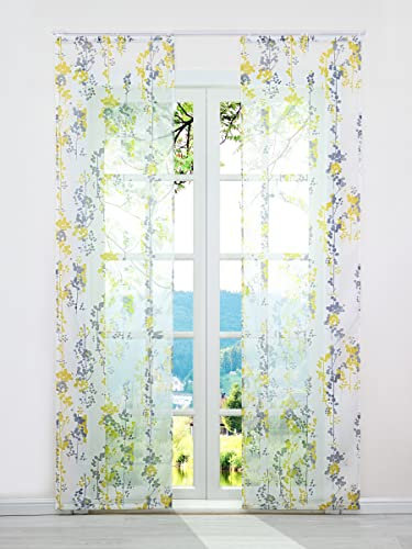 ESLIR Schiebegardinen Set 2er Flächenvorhänge Voile Schiebevorhang Gardinen mit Klettband Transparent Vorhang Modern Gelb BxH 57x175cm 2 Stück
