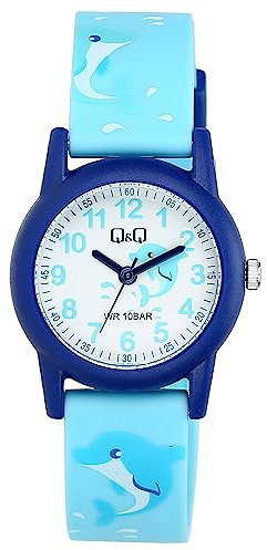 Q&Q Kinder-Uhr Silikon 10 Bar Motiv bunt Lernuhr Analog Quarz (hellblau blau)