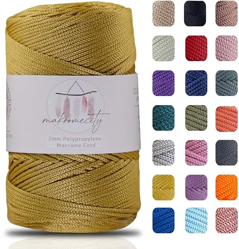 Makromecity Makramee Garn 2mm x 230m Premium Polyester Macrame Cord Polypropylene Yarn für Handwerk Wohndekorationen Platzteller Umhängetasche Handtasche Runner (Senf, 1 Strang)