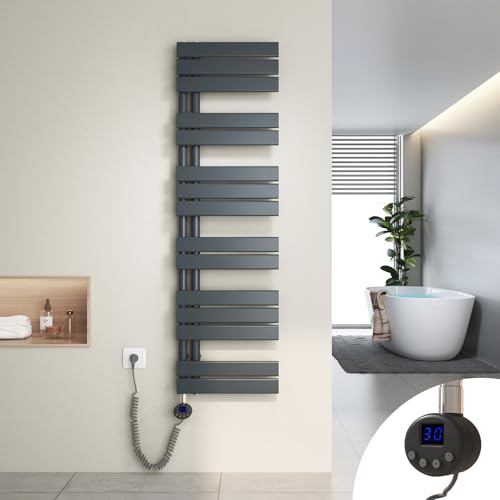 Heilmetz Badheizkörper Elektrisch Heizkörper Bad mit Digitalem Thermostat Handtuchheizkörper mit Timer-Funktion 1385x400mm 600 Watt für Badezimmer/Wohnzimmer