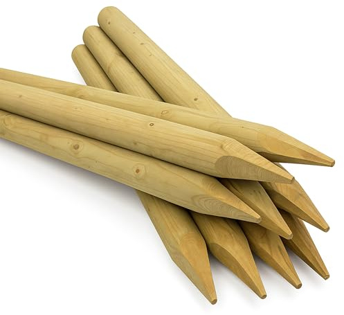 Wooden Garden Stakes 1.2m/4ft Long for Plant & Tree Support (Pack of 5) Round Pressure Treated Timber Stakes, 5 cm Thick Tree Stakes by Circle of Trust