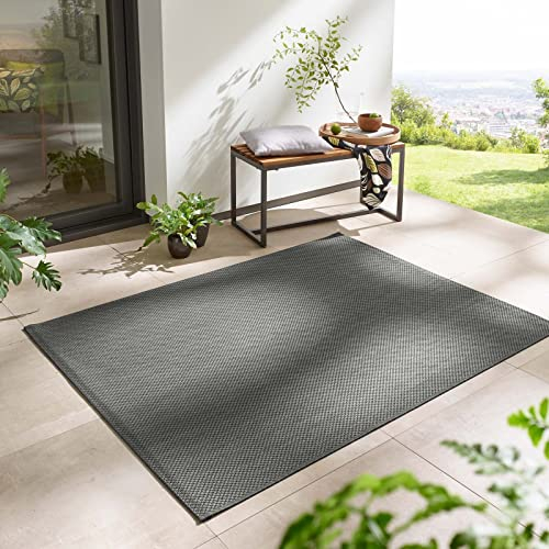 Taracarpet In- & Outdoor Teppich Wetterfest Wohnzimmer Balkon Küchenteppich Flachgewebe sisaloptik meliert Einfarbig Uni anthrazit dunkelgrau 200x280 cm