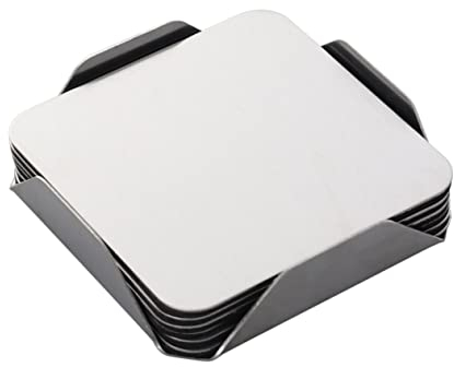 UPKOCH Edelstahl Untersetzer Set 6-Teilig Mit Halter, Rutschfest Und HitzebestäNdig, 8.5x8.5cm, Ideal FüR Tassen Und GläSer