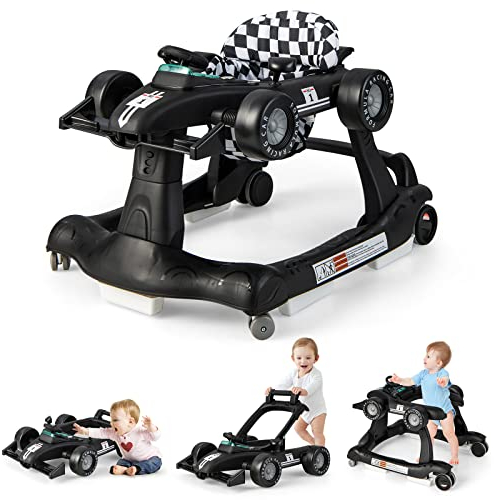 LIFEZEAL 4 in 1 Lauflernhilfe Baby, Höhenverstellbares & Klappbares Babywalker, Baby Gehfrei ab 6 Monate, Laufwagen mit einstellbarer Geschwindigkeit, Licht & Musik (schwarz)