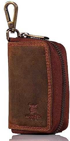 MATADOR Mini Pochette Rangement Sac pour Clef en Cuir Véritable | Etui à Clé avec Femeture Éclair YKK Métal et Mousqueton | Porte Clés Protection Organiseur avec Boîte Cadeau Elegant Chasseur Marron