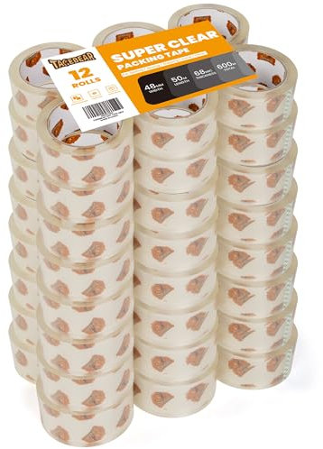 TAPEBEAR Ruban Adhésif d'Emballage Transparent 48mm x 50m, Super Transparent Très résistant 2.7mil épaisseur Rubans d’emballage pour expédition, déménagement et rangement, 48 Rouleaux