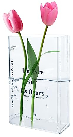 Jarron Libro,Book Vase for Flowers15 x 4 x 20 cm,Florero Libro Transparente de Acrílico,Florero Decorativos Modernos para Arreglos Florales,Adornos de Decoración de Escritorio del Hogar
