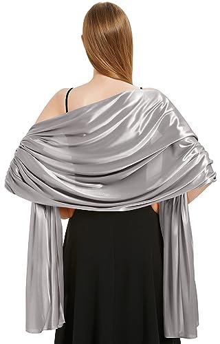 heekpek Schal Damen Leicht Seidensatin Schal Stola Damen Elegant Übergroßer Stola Festlich Umschlagtuch Damen Glitzer Lang Schal für Ganzjährig, Dunkelgrau