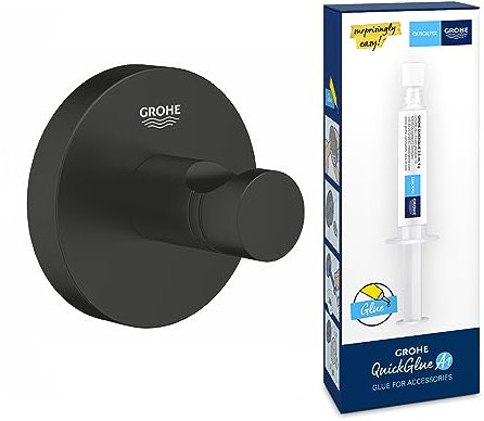 Grohe Bundle Start - Bademantelhaken (verdeckte Befestigung, geeignet zum Bohren oder Kleben), matt schwarz, 411732430 QUICKFIX A1 Kleber 41127000