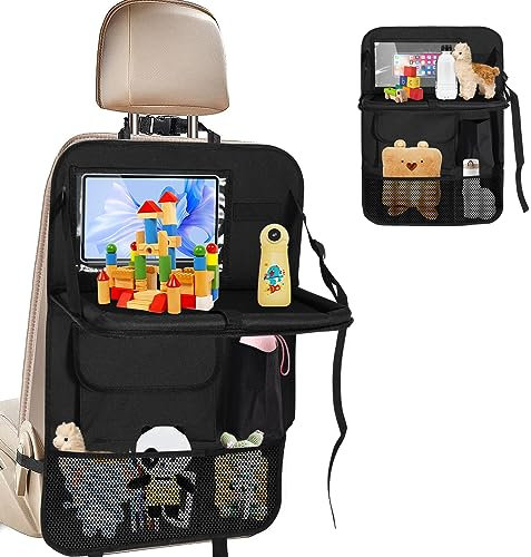 1 Pack Car Back Seat Organiser, Waterproof Oxford Cloth Car Organiser Back Seat with Foldable Tray Table, Multi Pocket Storage Car Seat Storage with Tablet Holder Car Tidy Organiser for Road Trip