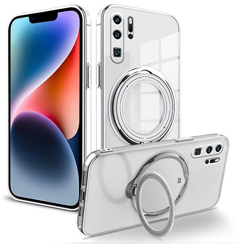 Coque pour Huawei P30 Pro Antichoc Protection Coque Huawei P30 Pro Transparente Silicone Téléphone Étui Portable Housse Case avec Anneau Cover (Blanc)