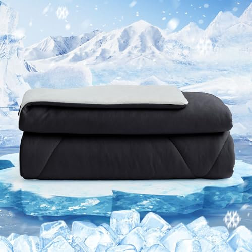 HOMFINE Kühldecke Doppelseitig Kühlende Decke - Leichte Kühldecke für Menschen Q-Max > 0,4 Sommerdecke Kühlend Selbstkühlende Decke Sommer Decke Cooling Blanket für Bett, Schwarz, 270 x 230 cm